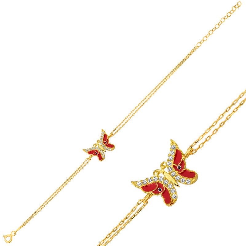 925 Ayar Gümüş Gold Mineli Kelebek Bileklik