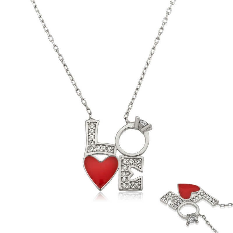 925 Ayar Gümüş Kalpli Tek Taş Love Kolye