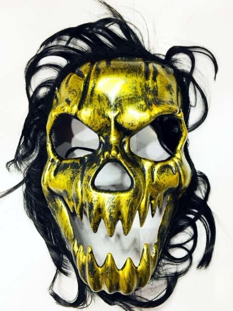 Parti Siyah Saçlı Plastik Halloween Kuru Kafa Maskesi