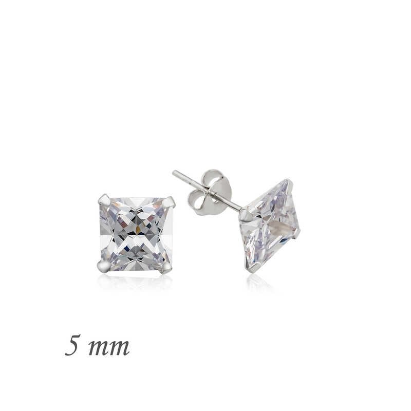 925 Ayar Gümüş Kare Tek Taş Zirkon Küpe - 5 mm
