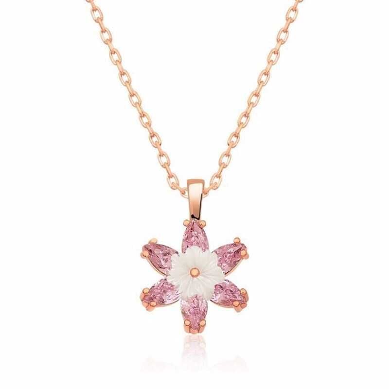 925 Ayar Gümüş Rose Pembe Lotus Çiçeği Kolye
