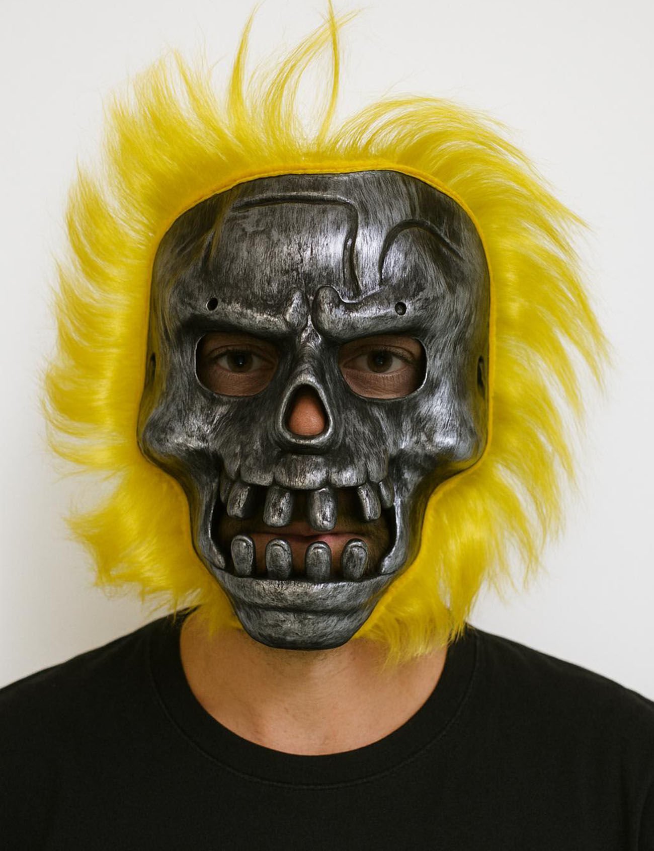 Metal Kafatası Sarı Saçlı İskelet Maske