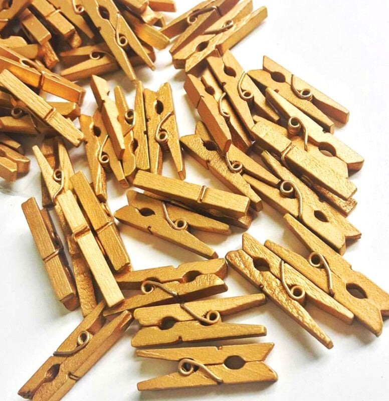 100'lü Gold Ahşap Fotoğraf Albüm Mandal 2.5cm (10'lu Paket-1000 Adet)