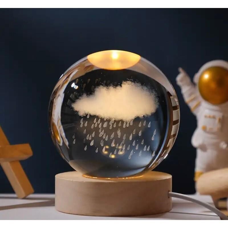 Bulut ve Yağmur Renk Değiştiren Işıklı Cam Küre 8cm