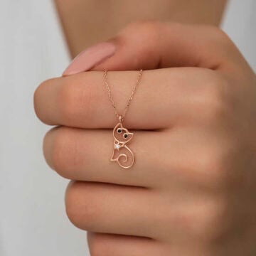 925 Ayar Gümüş Rose Kedi Kadın Gümüş Kolye