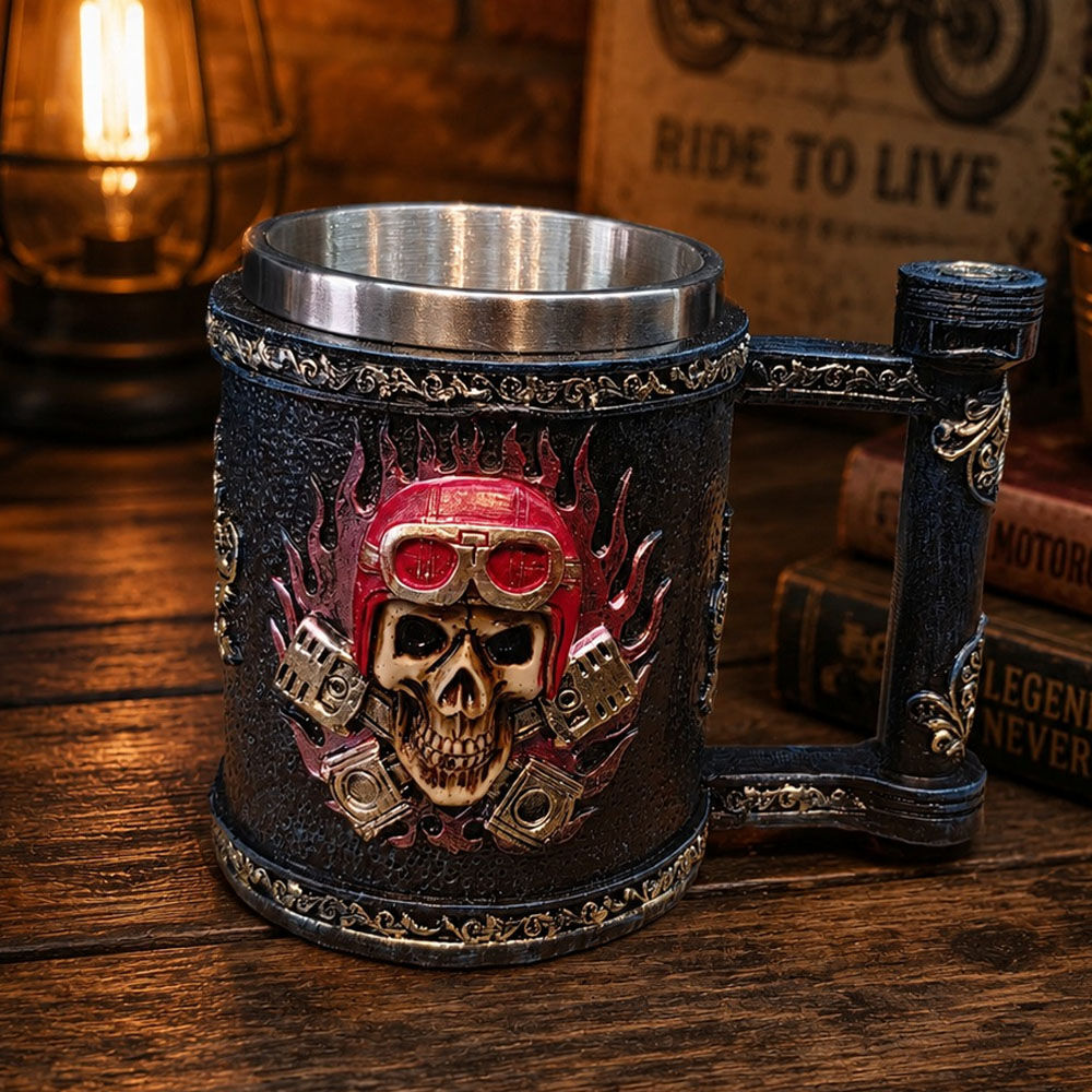 Kuru Kafa Motorcu Tasarımlı Metal Kupa Bardak