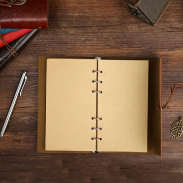 Mor Yaprak Desenli Deri Defter Ve Roller Metal Kalem
