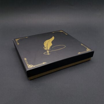 Vip Kutulu Deri Yaprak Desenli Defter Ve Metal Roller Kalem Seti