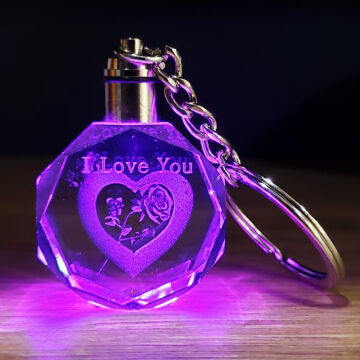 Renk Değiştiren I Love You Cam Küre Ve Kristal Anahtarlık