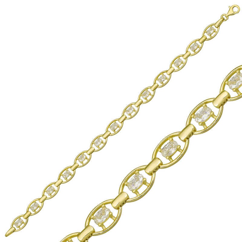 925 Ayar Gümüş Gold Oval Su Yolu Bileklik