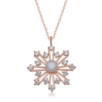 925 Ayar Gümüş Rose İncili Kar Tanesi Kadın Gümüş Kolye