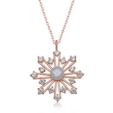 925 Ayar Gümüş Rose İncili Kar Tanesi Kadın Gümüş Kolye