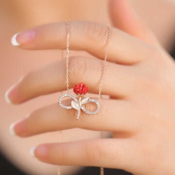925 Ayar Gümüş Rose Sonsuz Gül Kadın Gümüş Kolye