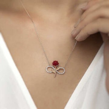 925 Ayar Gümüş Rose Sonsuz Gül Kadın Gümüş Kolye