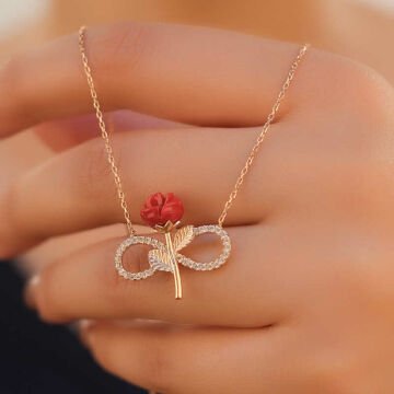 925 Ayar Gümüş Rose Sonsuz Gül Kadın Gümüş Kolye