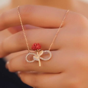 925 Ayar Gümüş Rose Sonsuz Gül Kadın Gümüş Kolye