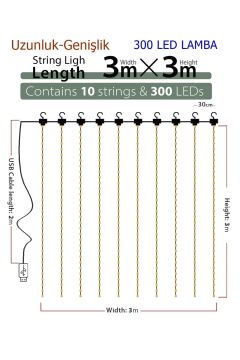 8 Fonksiyonlu Peri Perde Led Uzaktan Kumandalı Günışığı Perde Peri Led (3 mt x 3 mt)