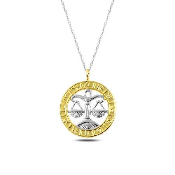 ​925 Ayar Gümüş Gold Terazi Burcu Gümüş Kolye