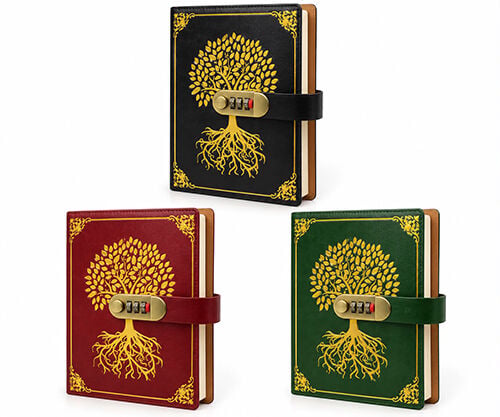 Şifreli Hayat Ağacı Desenli Deri Defter