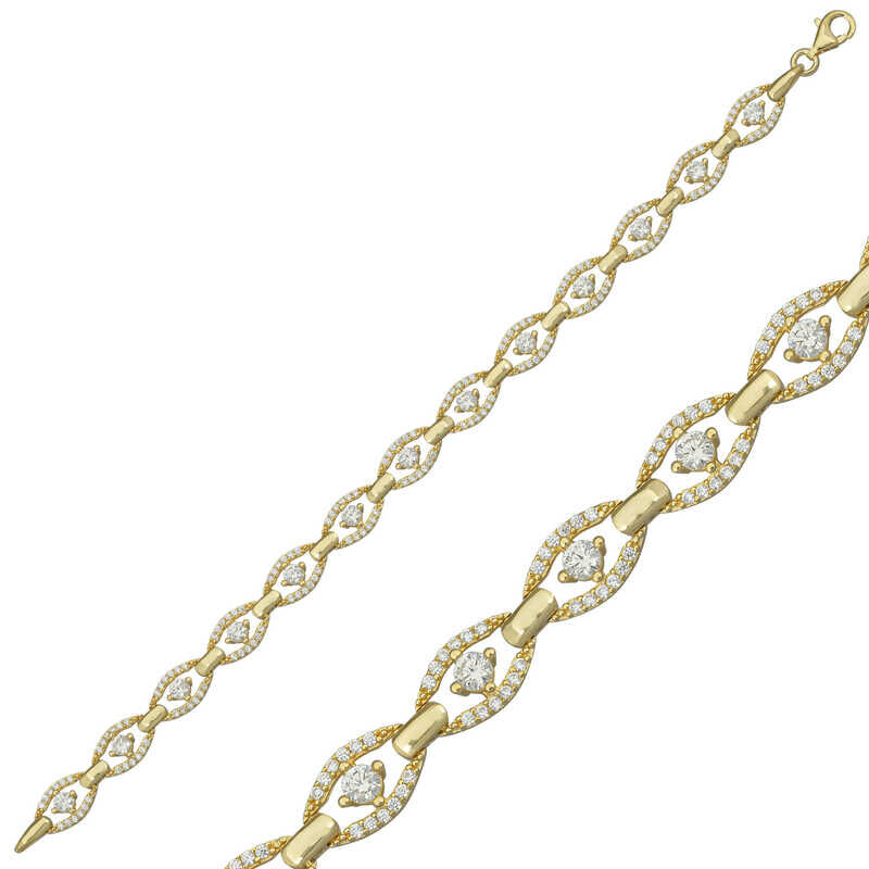 925 Ayar Gümüş Gold Oval Su Yolu Bileklik