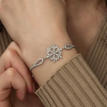 925 Ayar ​Gümüş Baget Taşlı Kar Tanesi Bileklik