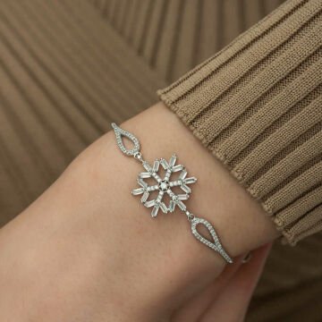 925 Ayar ​Gümüş Baget Taşlı Kar Tanesi Bileklik