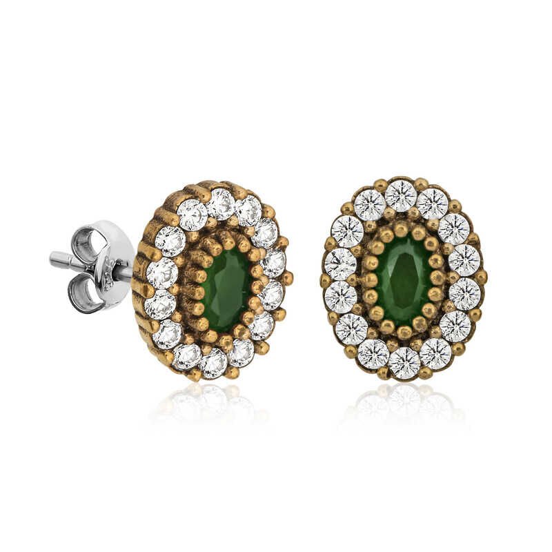 Gümüş Otantik Oval Çivili Küpe