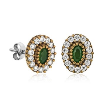 Gümüş Otantik Oval Çivili Küpe