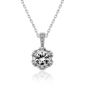 925 Ayar Gümüş Buz Beyazı Baget Taşlı Kadın Gümüş Kolye