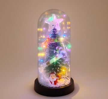 Yılbaşı Temalı Işıklı  Dekoratif Cam Fanus