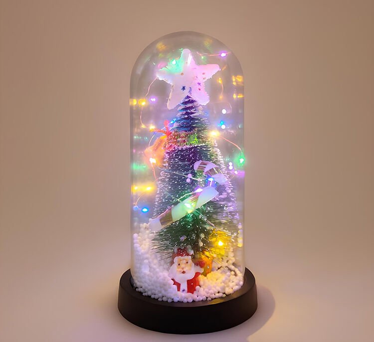 Yılbaşı Temalı Işıklı  Dekoratif Cam Fanus