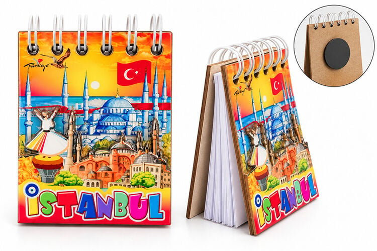 İstanbul Temalı Ahşap Magnetli Not Defteri