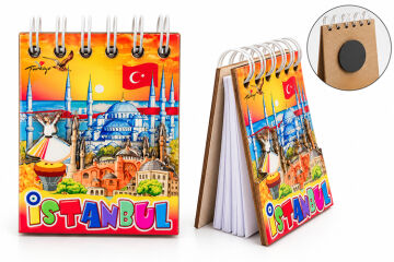 İstanbul Temalı Ahşap Magnetli Not Defteri