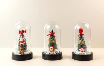 Yılbaşı Temalı Işıklı  Dekoratif Cam Fanus