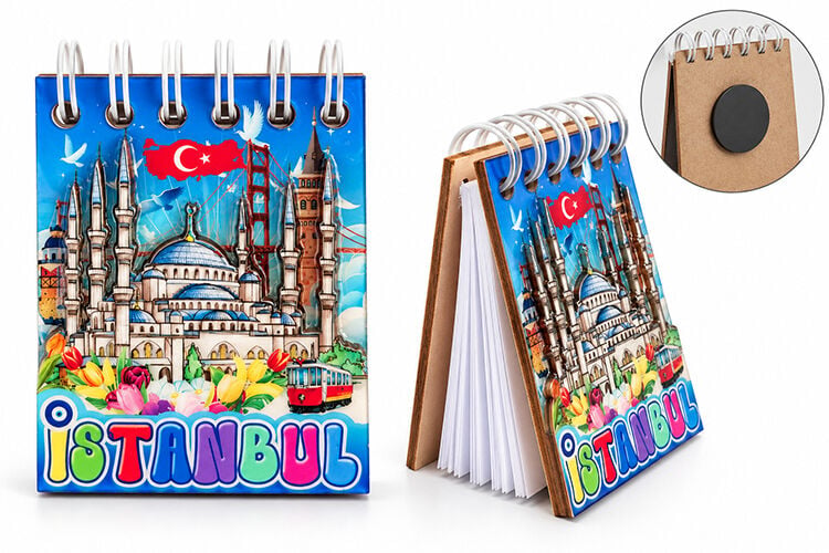 İstanbul Temalı Ahşap Magnetli Not Defteri