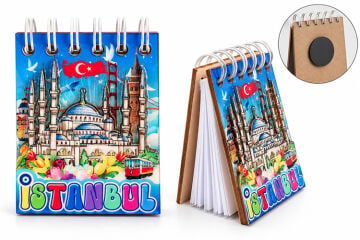 İstanbul Temalı Ahşap Magnetli Not Defteri