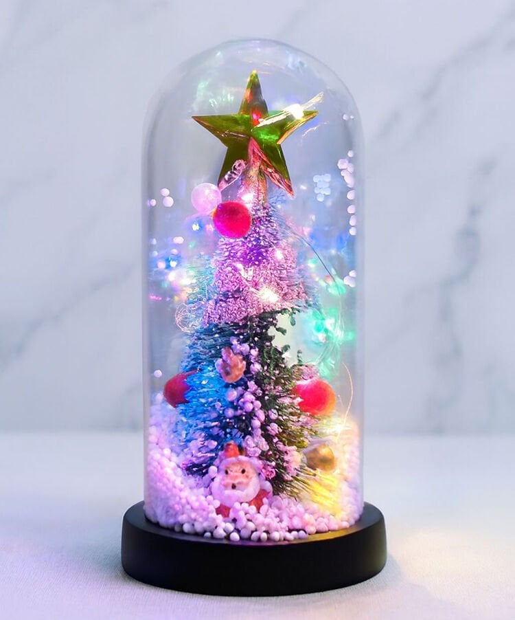 Yılbaşı Temalı Işıklı  Dekoratif Cam Fanus