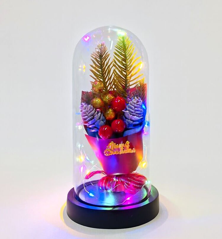 Yılbaşı Temalı Işıklı  Dekoratif Cam Fanus