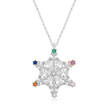 925 Ayar Gümüş Renkli Taşlı Kar Tanesi Kadın Gümüş Kolye
