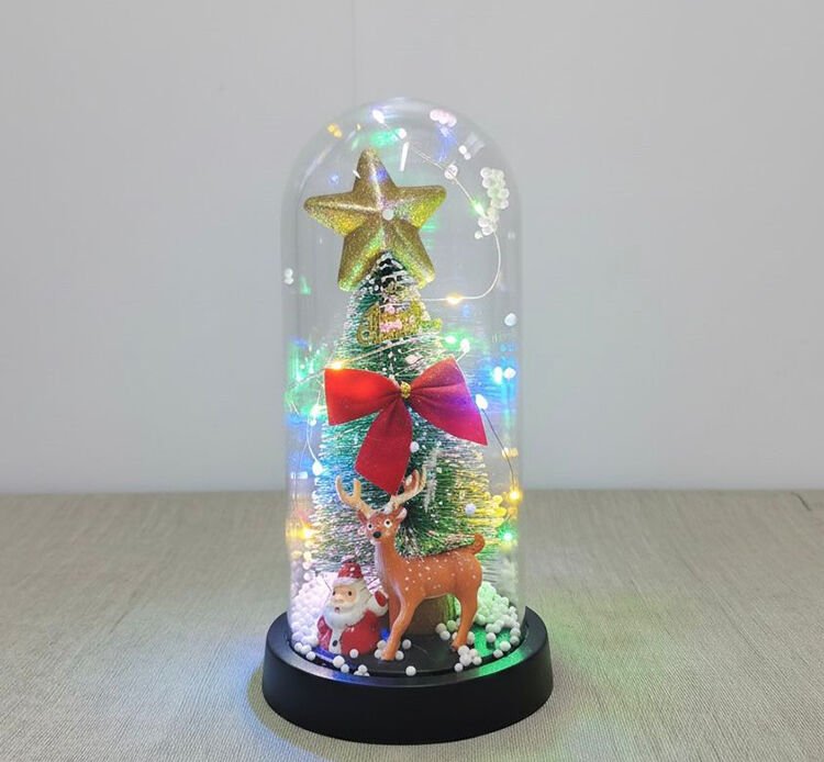 Yılbaşı Temalı Işıklı  Dekoratif Cam Fanus