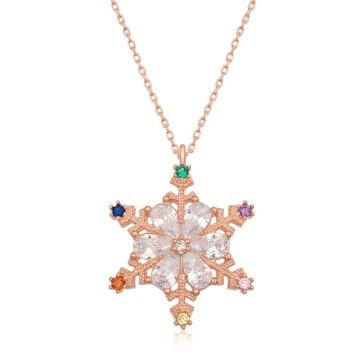 925 Ayar Gümüş Rose Renkli Taşlı Kar Tanesi Kadın Gümüş Kolye