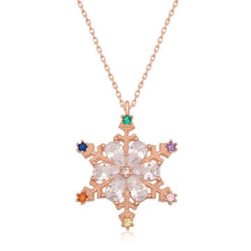 925 Ayar Gümüş Rose Renkli Taşlı Kar Tanesi Kadın Gümüş Kolye