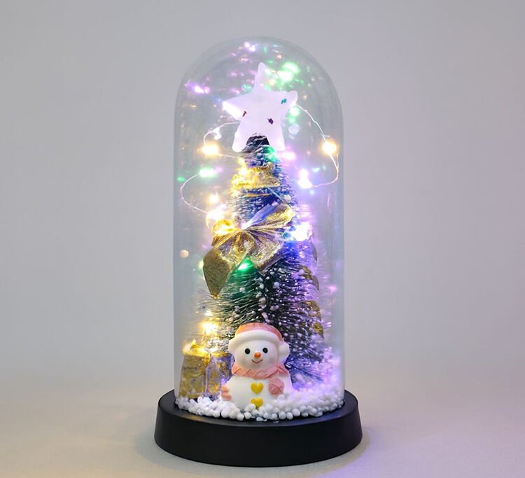 Yılbaşı Temalı Işıklı  Dekoratif Cam Fanus