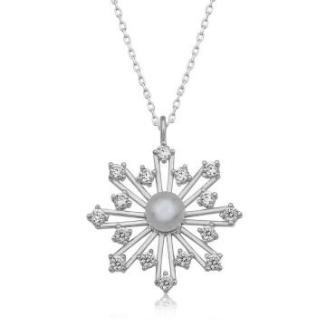 925 Ayar Gümüş İncili Kar Tanesi Kadın Gümüş Kolye