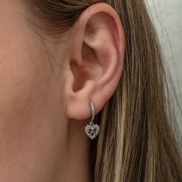 Gümüş Kalp Kurdele Sallantılı Kadın Küpe