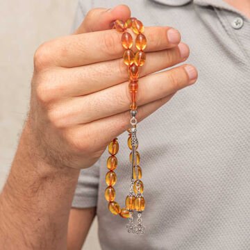 Gümüş Püsküllü Ateş Kehribar Tesbih