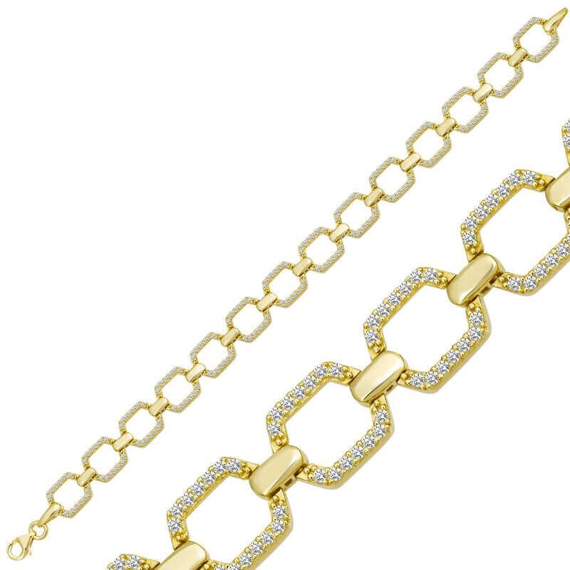 925 Ayar Gümüş Gold Kare Taşlı Kadın Bileklik