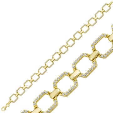925 Ayar Gümüş Gold Kare Taşlı Kadın Bileklik