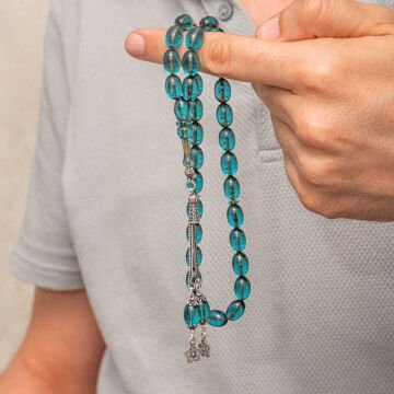 Gümüş Püsküllü Ateş Kehribar Tesbih