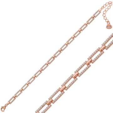 925 Ayar Gümüş Rose Kare Taşlı Kadın Bileklik